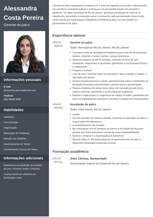 modelo de CV de gerente de palco